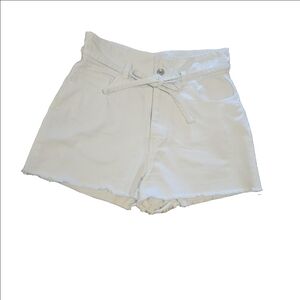 Forever 21 Women's White Retro High-Rise Frayed Hem Belted Shorts, Size 29